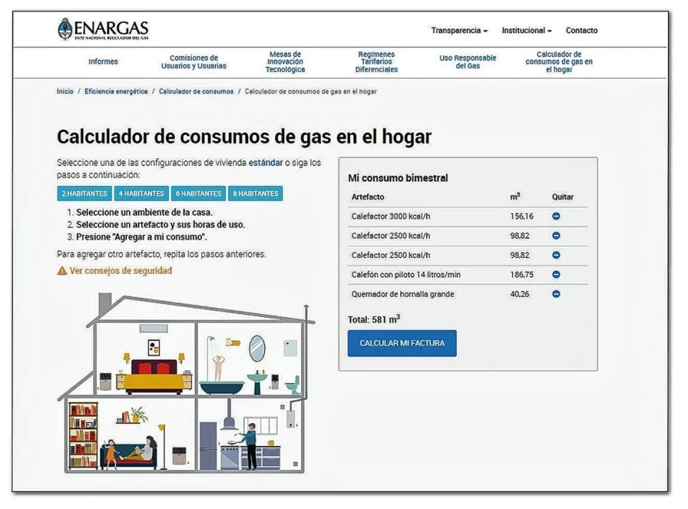 ENARGAS actualizó su Calculador  de Consumos de gas natural en el hogar