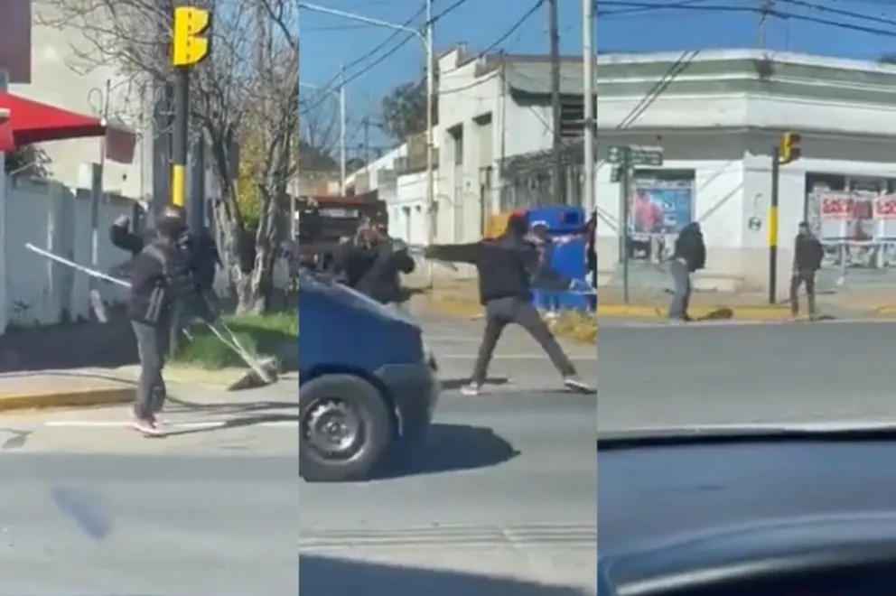Milagro en Pergamino: Con muletas pedía plata en un semáforo, pero se peleó con un hombre y salió corriendo